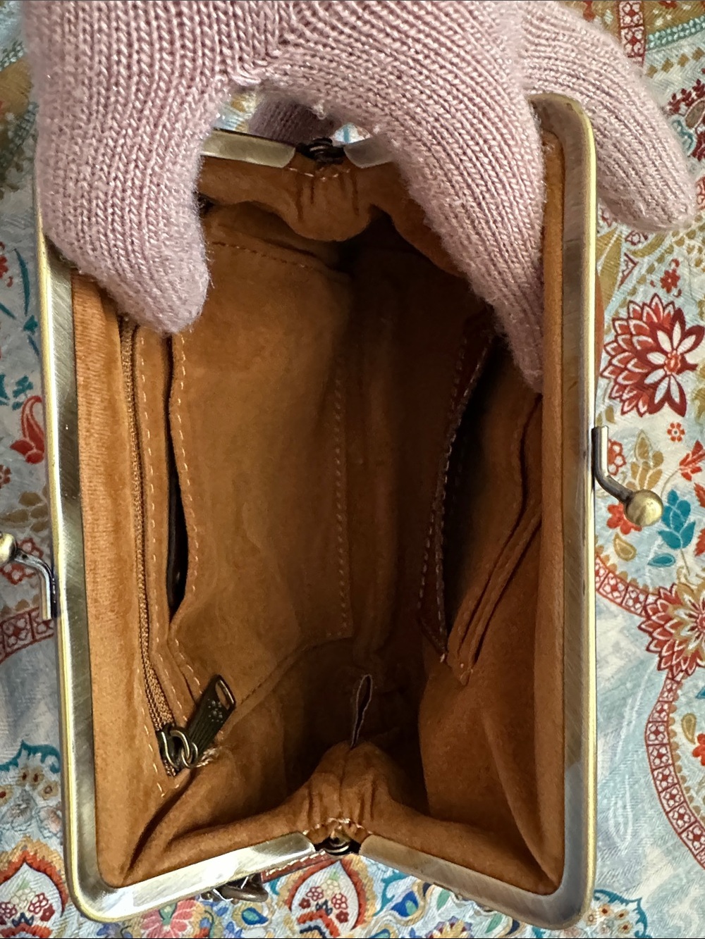 Tan Leather Wristlet Clutch - Picture 5 of 7
